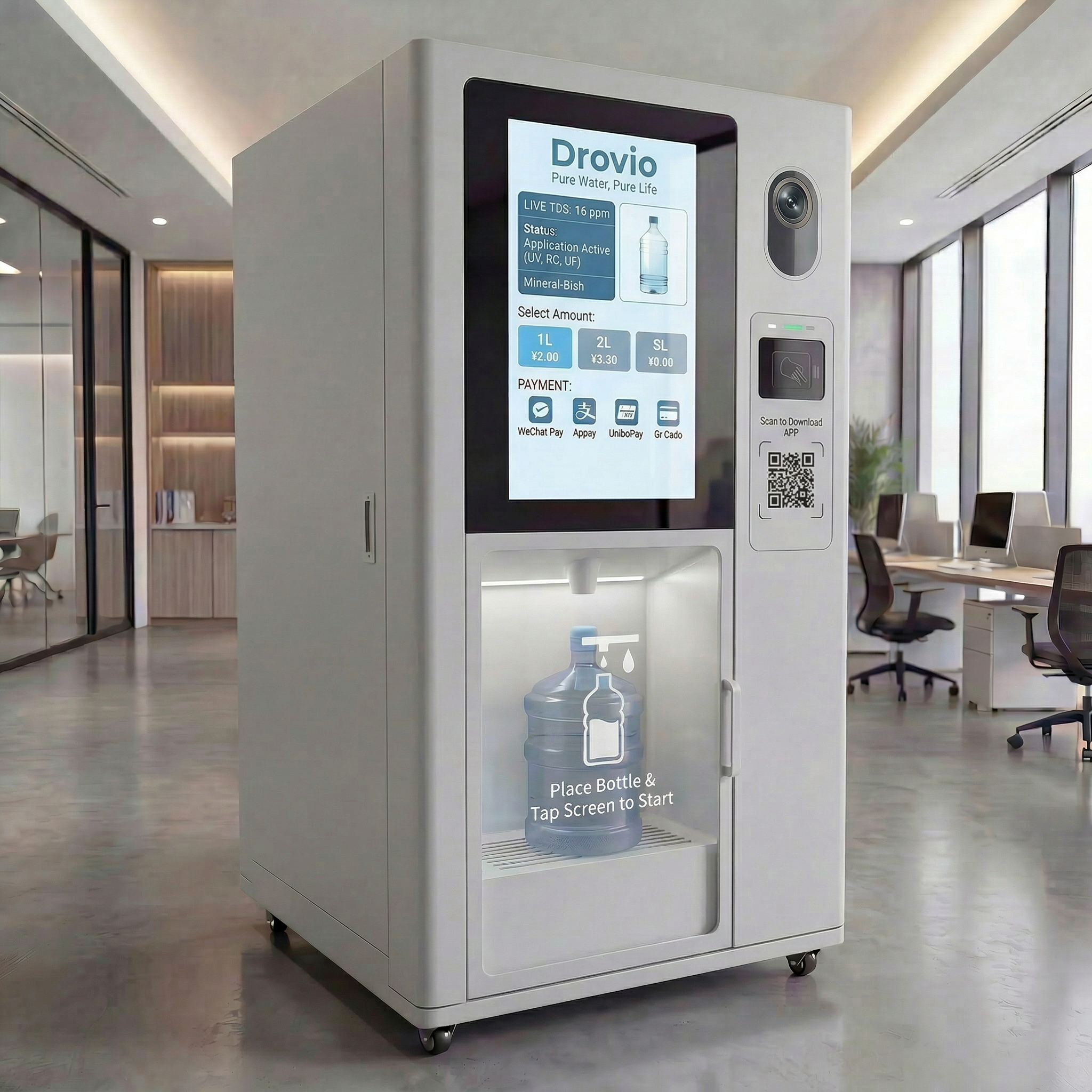 Drovio kiosk in an office lobby